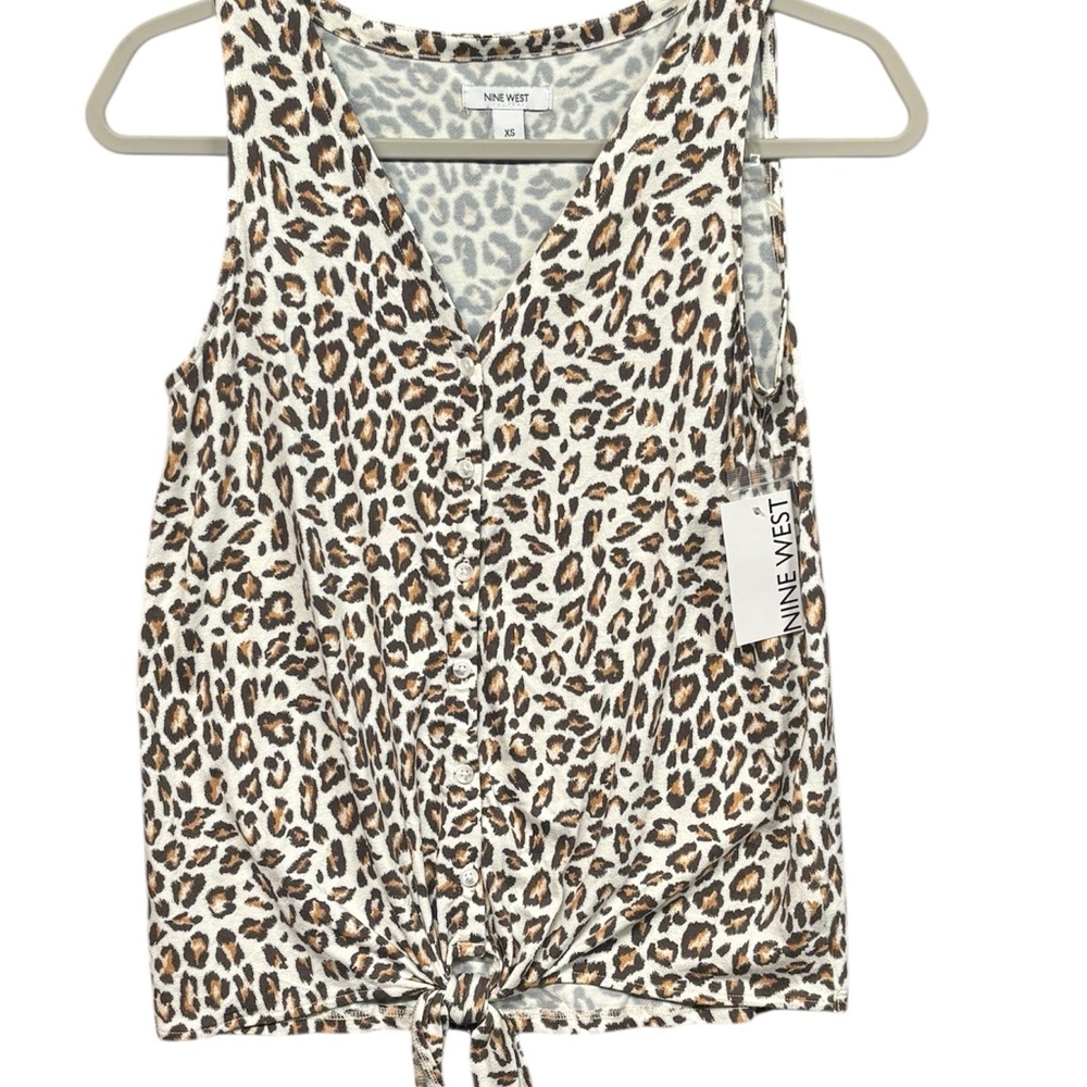 Nine West Animal Print Sleeveless Button Up Blouse Woman’s XS NWT